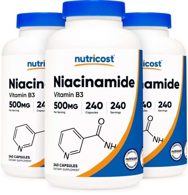 Version 1.0.0 Frascos Nutricost de niacinamida 500mg vitamina B3 240 cápsulas