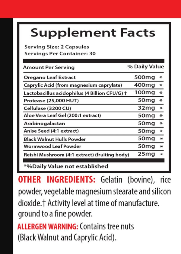 Frascos de suplemento Candida Away Reishi cápsulas