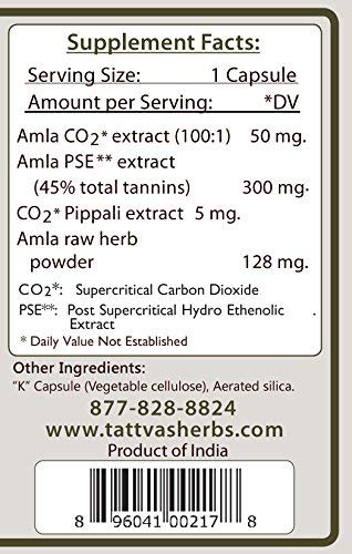 Frascos suplemento Tattva's Herbs Amla vitamina C y antioxidantes