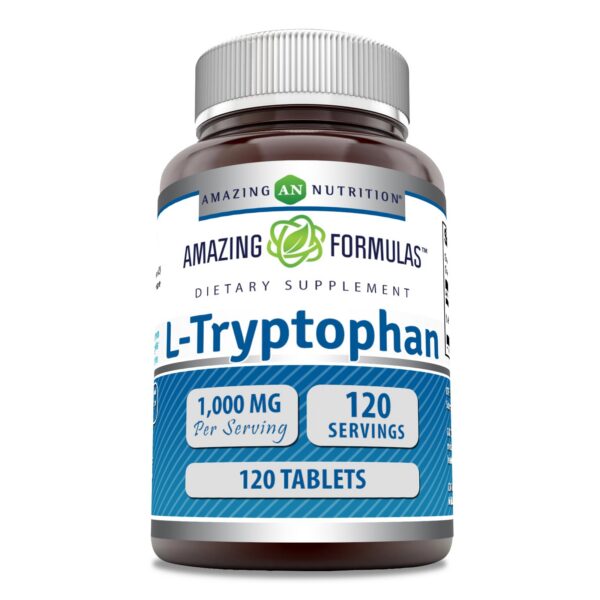Frasco de tabletas L-Triptófano Amazing Formulas 1000mg de 120 unidades