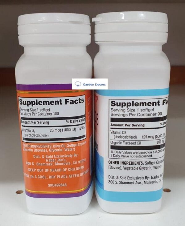 Frascos de vitaminas D y D3 Trader Joe's