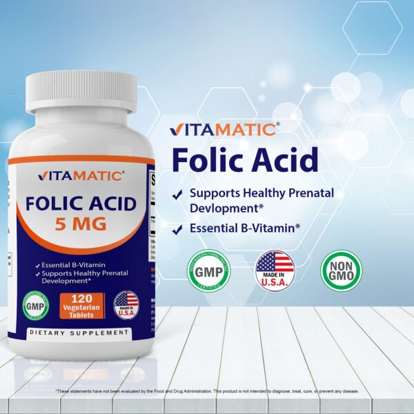 Frascos Vitamatic ácido fólico 5mg 240 tabletas para salud prenatal