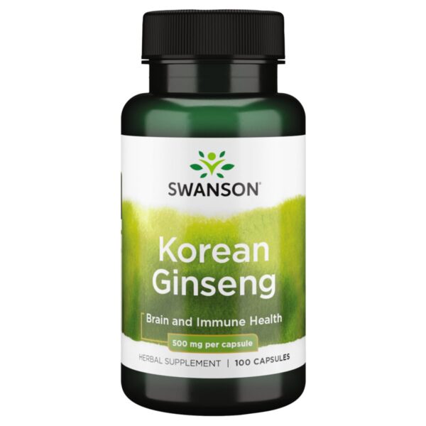 Frasco de Swanson ginseng coreano 500 mg 100 cápsulas para salud