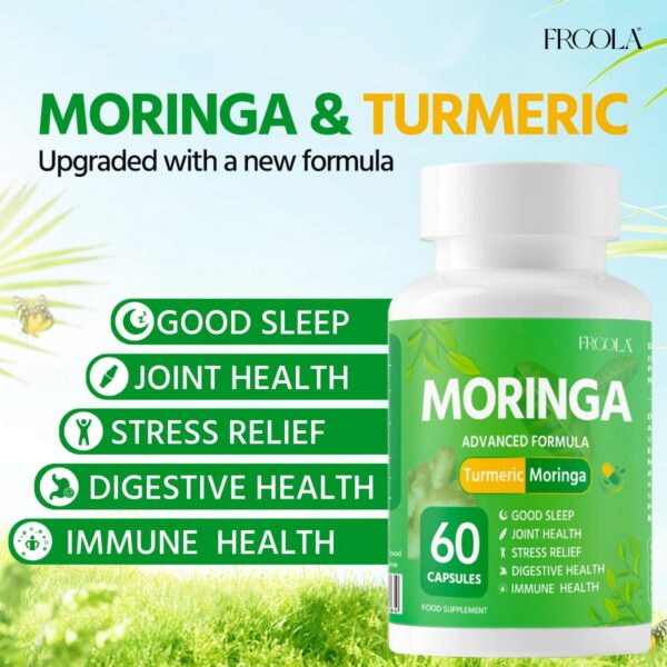 Frasco y etiqueta frontal de Moringa