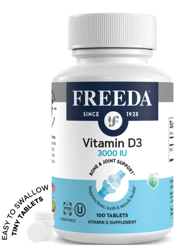 Envase FREEDA Vitamina D3 alta potencia 100 tabletas pequeñas
