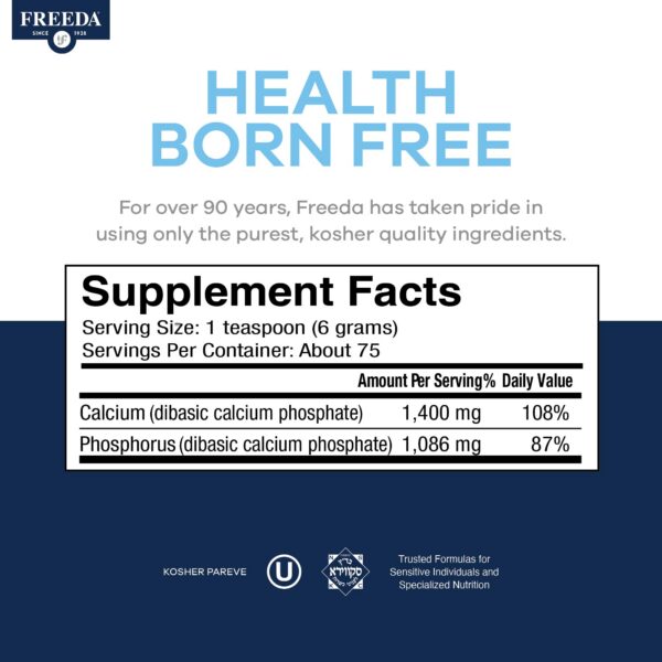 Version 1.0.0 Polvo de fosfato de calcio Freeda frasco