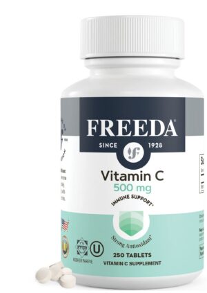 Freeda vitamina c vegana 500mg apoyo inmunológico botella frontal