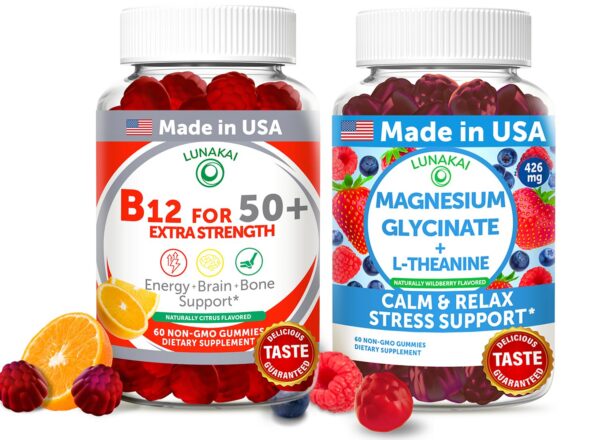 Frente de la botella Lunakai B12 y magnesio