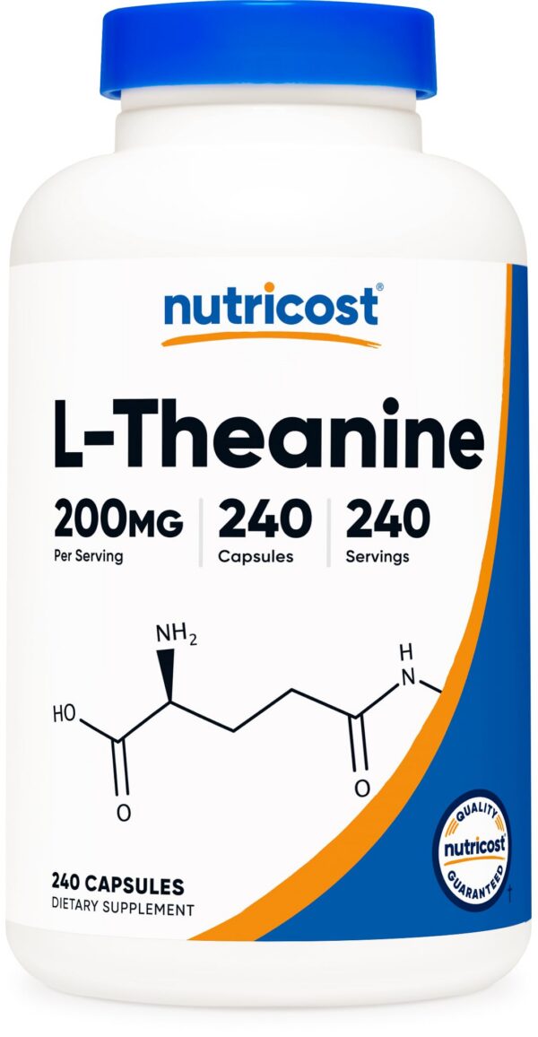 Frente de la botella Nutricost L-Theanine 200 mg