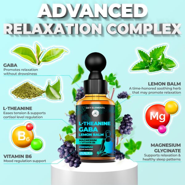 frente empaque suplemento gotitas gaba l-teanina key elements