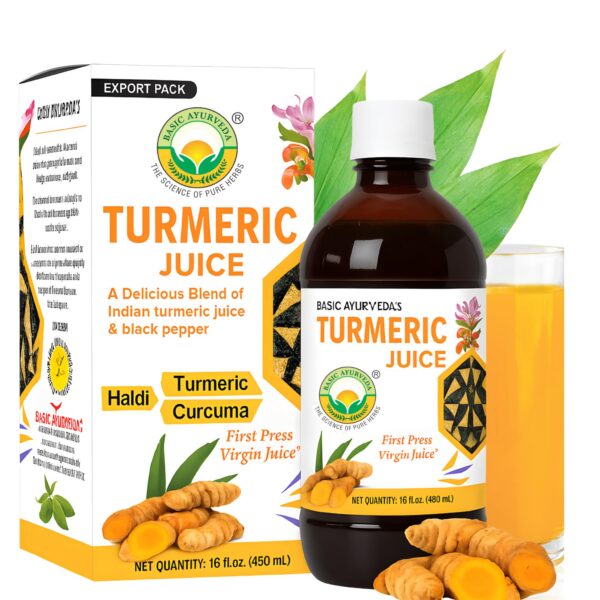 Frente del envase BASIC AYURVEDA Turmeric Juice