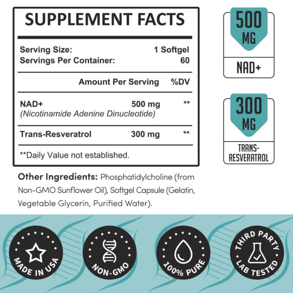 Frente del envase con NAD+ y Trans-Resveratrol