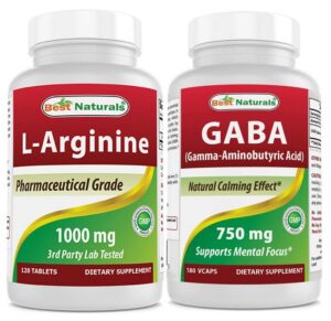 Frente del frasco Best Naturals L-Arginina 1000 mg y GABA