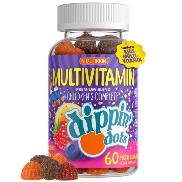 Frasco frontal de gomitas multivitamínicas para niños