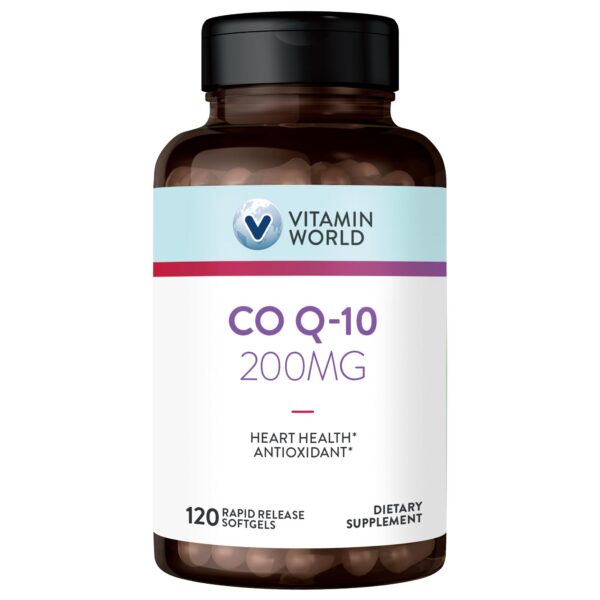 Frente del frasco Vitamin World CoQ10 200 mg