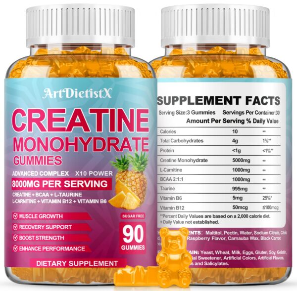 Gomitas de creatina monohidratada sabor piña frente