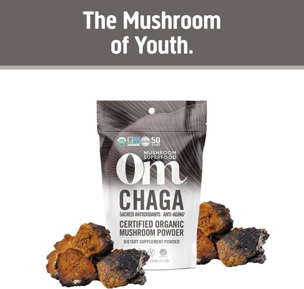 Frente paquete polvo chaga orgánico OM Superfood