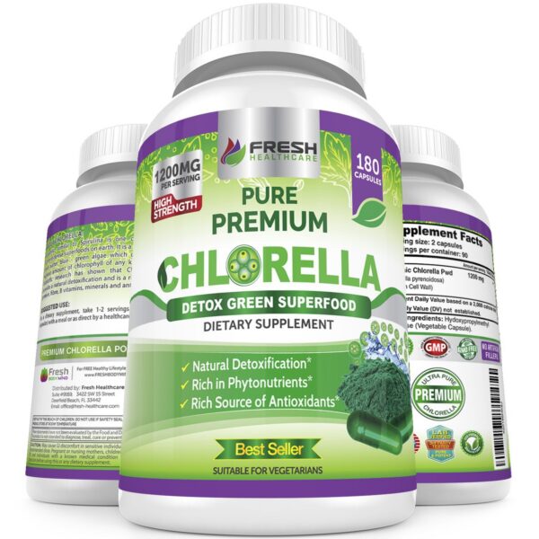 Fresh Healthcare chlorella suplemento cápsulas veganas 1200mg