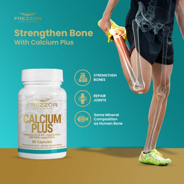 Empaque de FREZZOR Calcium Plus con 90 cápsulas