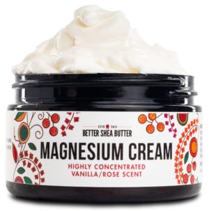Frente del envase de loción de magnesio Better Shea Butter