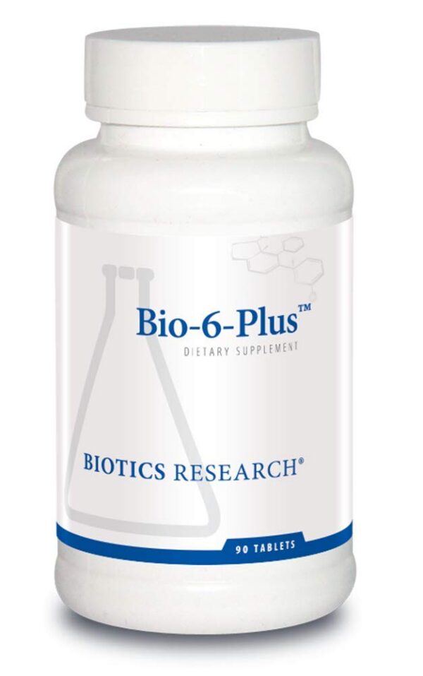 Frente del frasco Bio 6 Plus de Biotics Research