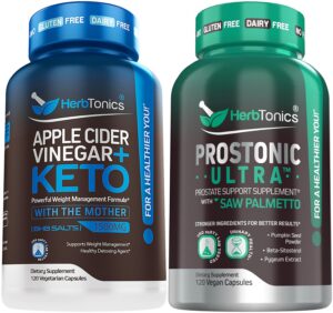 Frente de la botella Herbtonics vinagre sidra BHB Keto