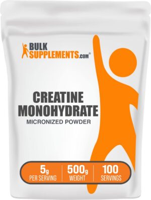 Frasco frontal de Creatina Monohidratada BulkSupplements