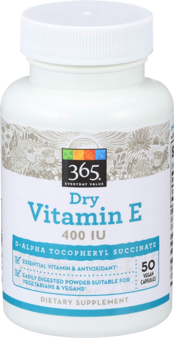 Frasco frontal de 365 by Whole Foods Market vitamina E 400 UI