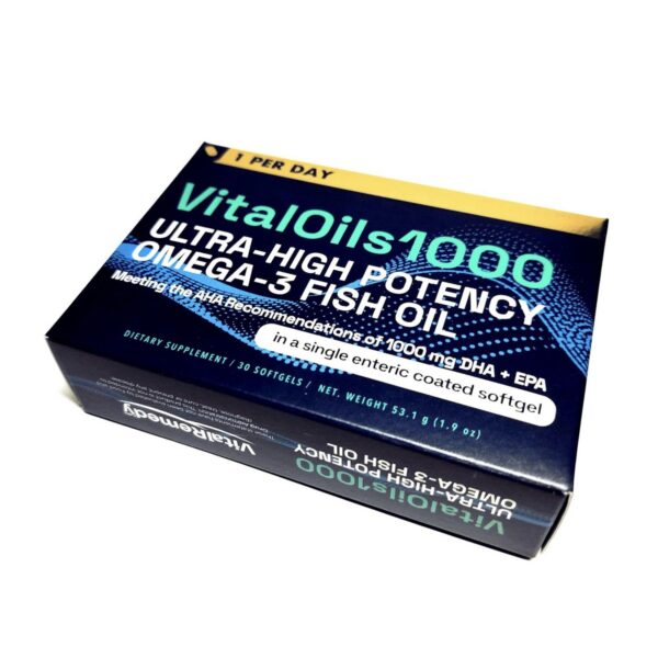 Frente del envase VitalOils1000 omega-3