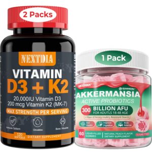 Frente de Nextdia Vitamina D3 y K2 cápsulas