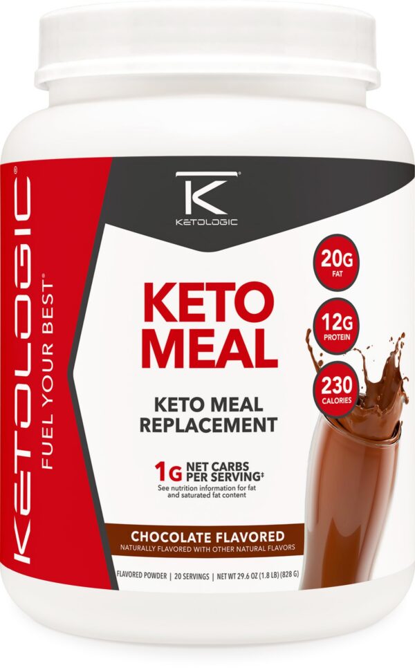 Frente del envase Ketologic Keto Meal Replacement Shake en polvo