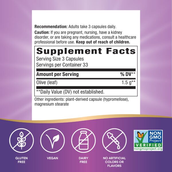 Frontal etiqueta hoja de olivo Nature's Way cápsulas