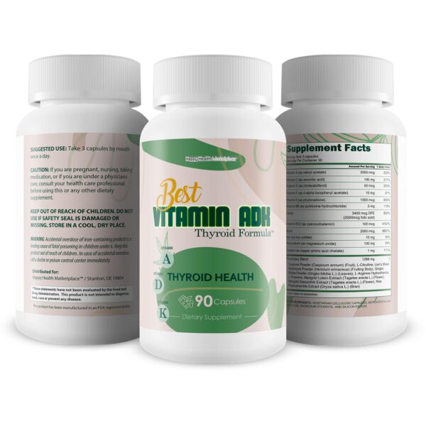 Version 1.0.0 Vista frontal del frasco ADK de Happy Health Marketplace