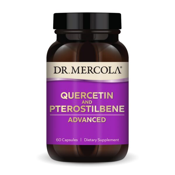 Frontal del frasco Dr Mercola Quercetin & Pterostilbene Advanced