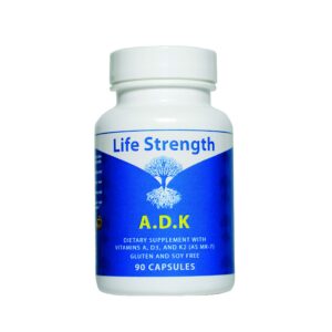 Frontal frasco LifeStrength ADK vitaminas A1 D3 K2 90 cápsulas