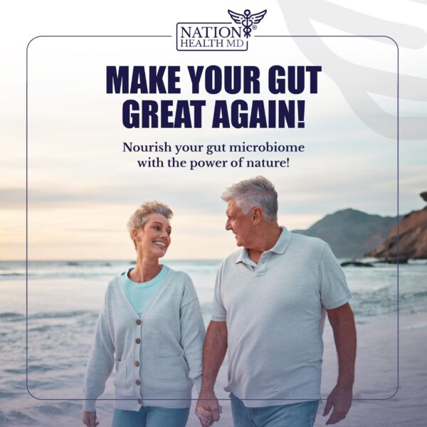 Frontal NATION HEALTH MD cápsulas prebióticos para bienestar intestinal