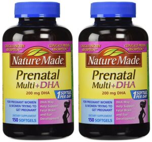 Frontal Nature Made Prenatal Multi + DHA 150 softgels paquete doble