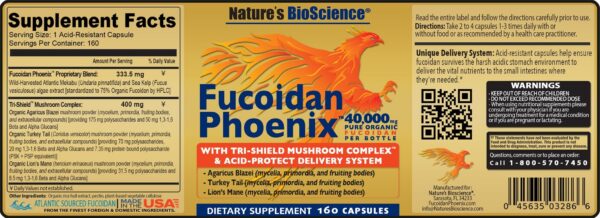 Fucoidan Phoenix cápsulas vegetarianas resistentes ácido
