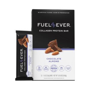 Fuel4Ever barra de proteína de colágeno sabor chocolate con almendra - frontal