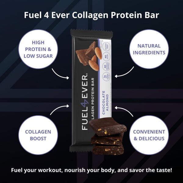 Fuel4Ever barra protein colágeno chocolate almendra - empaque lateral