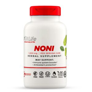 Frasco de cápsulas Full Life Noni extracto orgánico de fruta