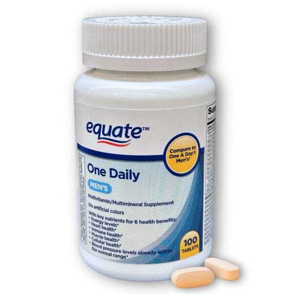 Frasco frontal de multivitaminas para hombre