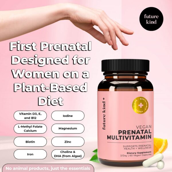 Suplemento prenatal Future Kind con vitaminas D, E y hierro