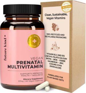 Future Kind vitamina prenatal vegana en frasco de vidrio