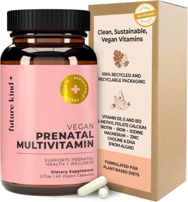 Future Kind vitamina prenatal vegana en frasco de vidrio