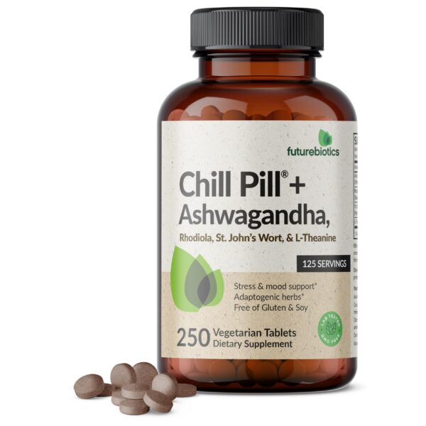 Futurebiotics Chill Pill botella frontal con 250 tabletas