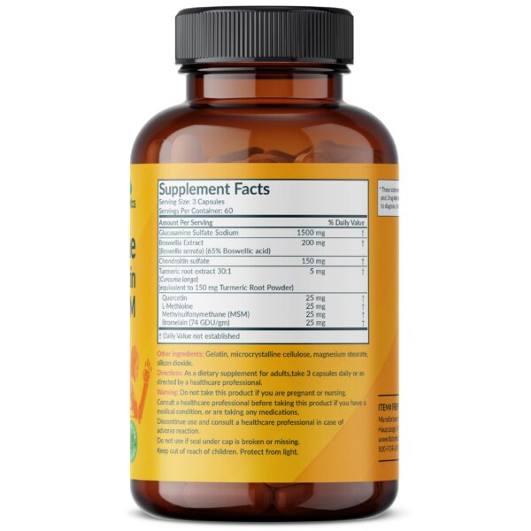 Etiqueta posterior Futurebiotics glucosamina condroitina MSM 180 cápsulas