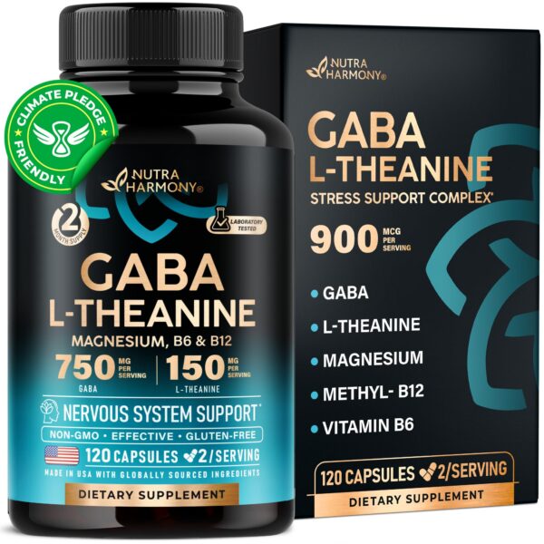 GABA L-Teanina NUTRAHARMONY 900mg frasco de suplemento
