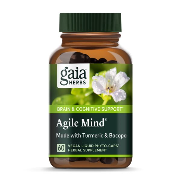 Version 1.0.0 Gaia Herbs Agile Mind frasco suplementos cerebrales