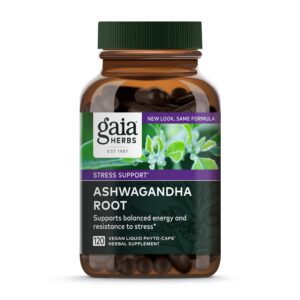 Gaia Herbs Ashwagandha cápsulas líquidas veganas apoyo estrés y energía